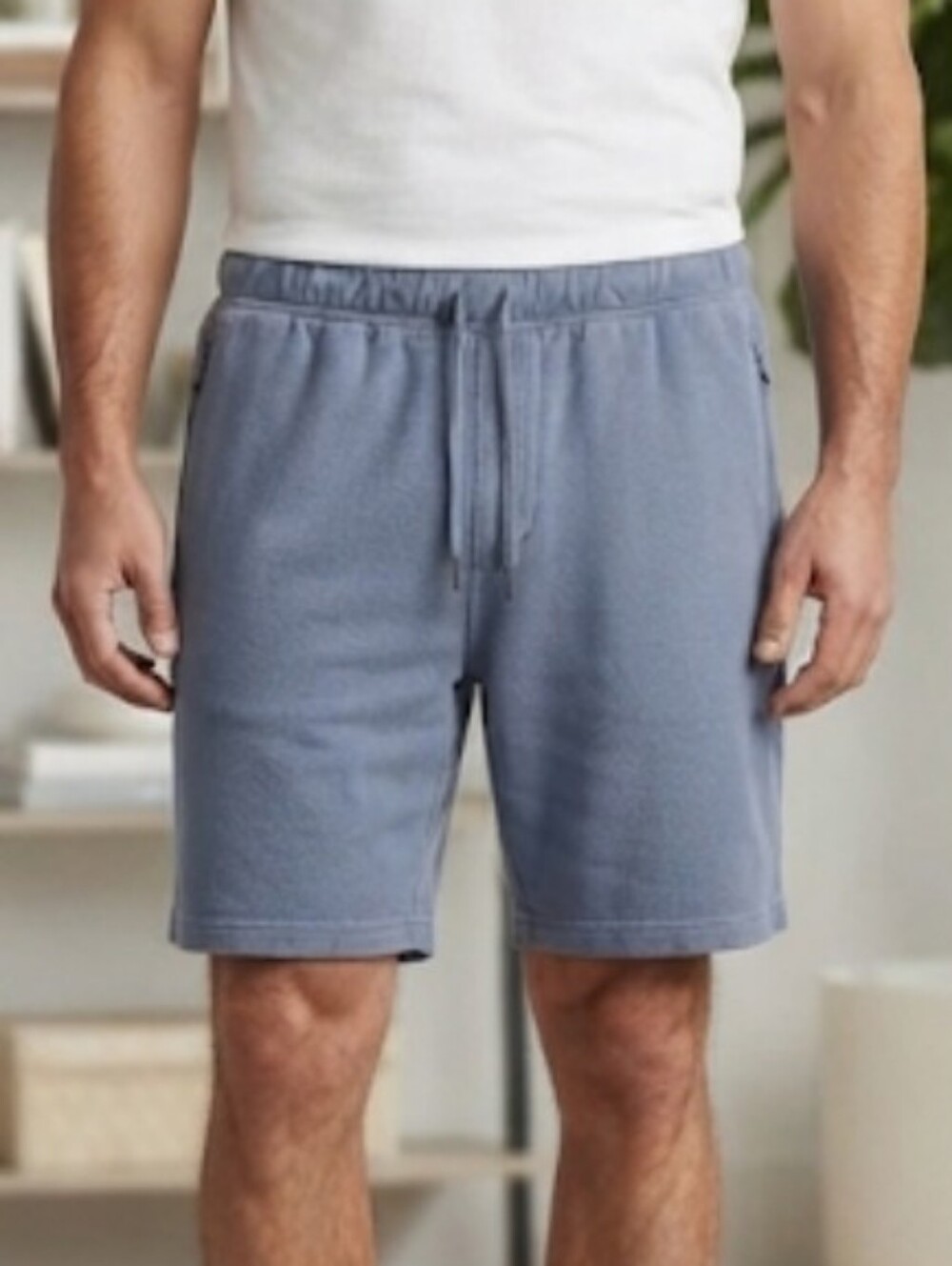 Eddie Bauer Men's Casual Lounge Sweat Shorts Gray/Blue Side Zip Pockets